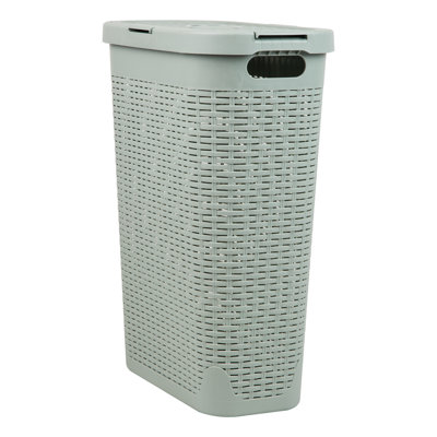  50L Slim Laundry Hamper, Clothes Basket, Lid, Plastic