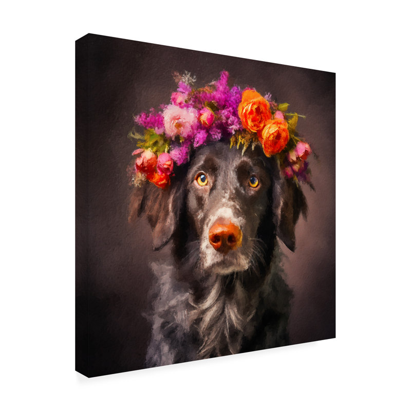 Art sur toile Pearly Sean Parnell Dog Flower 1, H 14 po x l 14 po x P 2 po