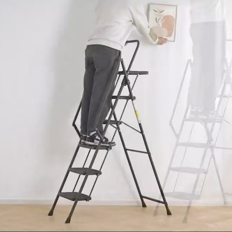 Échelle à 5 marches, escabeau pliable avec plateau à outils et larges pédales antidérapantes, échelle en acier robuste, mains courantes pratiques, escabeau en acier portable léger