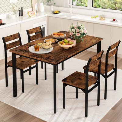 5-Piece Kitchen Table Chairs Set, Dining Table Set For 4, Rectangle Dining Room Table Set With Four Chairs And Wooden Table Top, Dining Table Set With