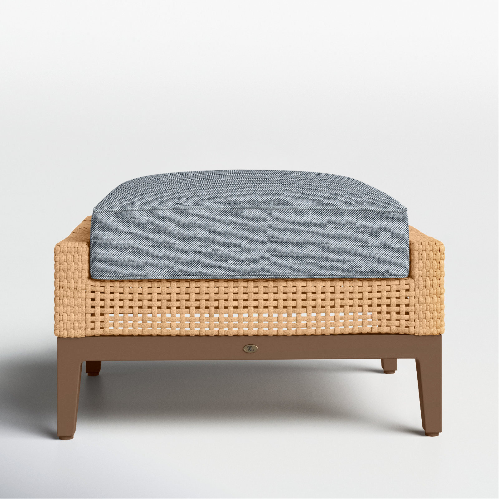 Peninsula Sunbrella® Patio Footstool, Peninsula #37 Light Raffia/Natural, Rollo Chambray InsideOut® Linen