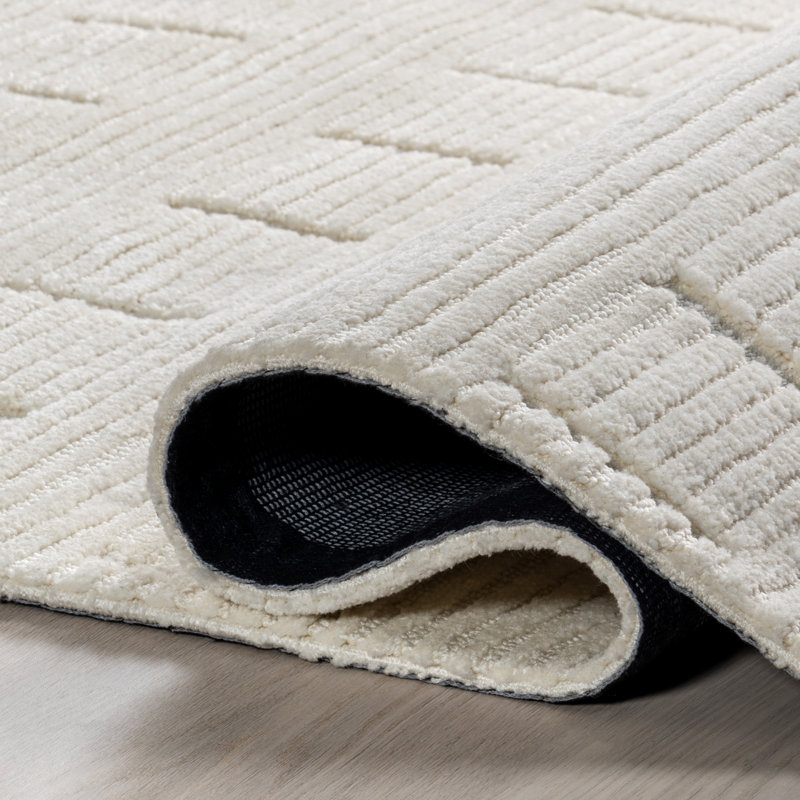 Ivory Rectangular 4' x 6' Synthetic Easy Care Area Rug