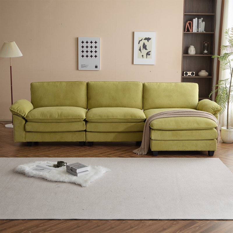 Canapé modulaire modulaire avec repose-pieds mobile, Tissu vert