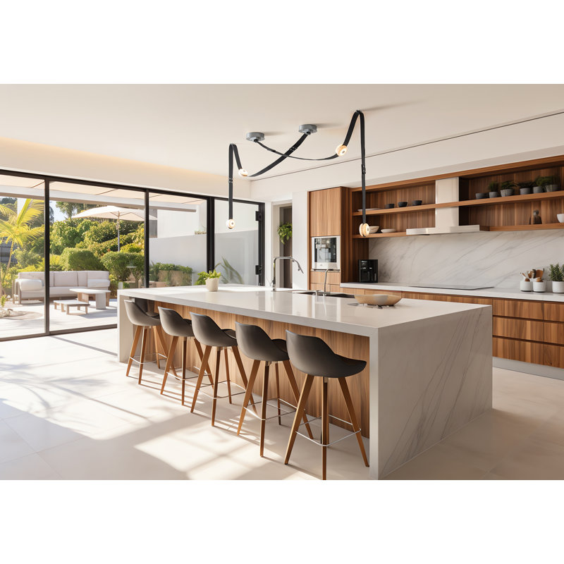Snaps 1 - Light LED Pendant by Andy Morter, Black, White Leather