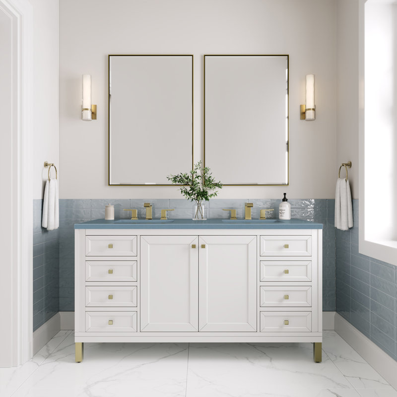 Chicago 60'' W Double Vanity, 8" Widespread, Ethereal Noctis, Glossy White