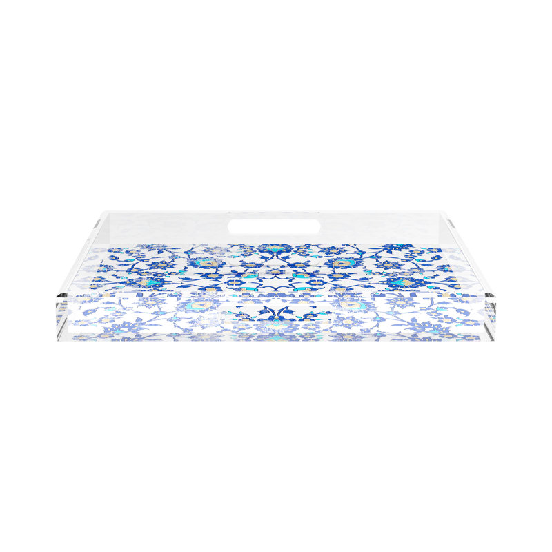 Plateau décoratif carré en acrylique Bosphore, Bleu/blanc, L 18 po x P 18 po x H 2 po