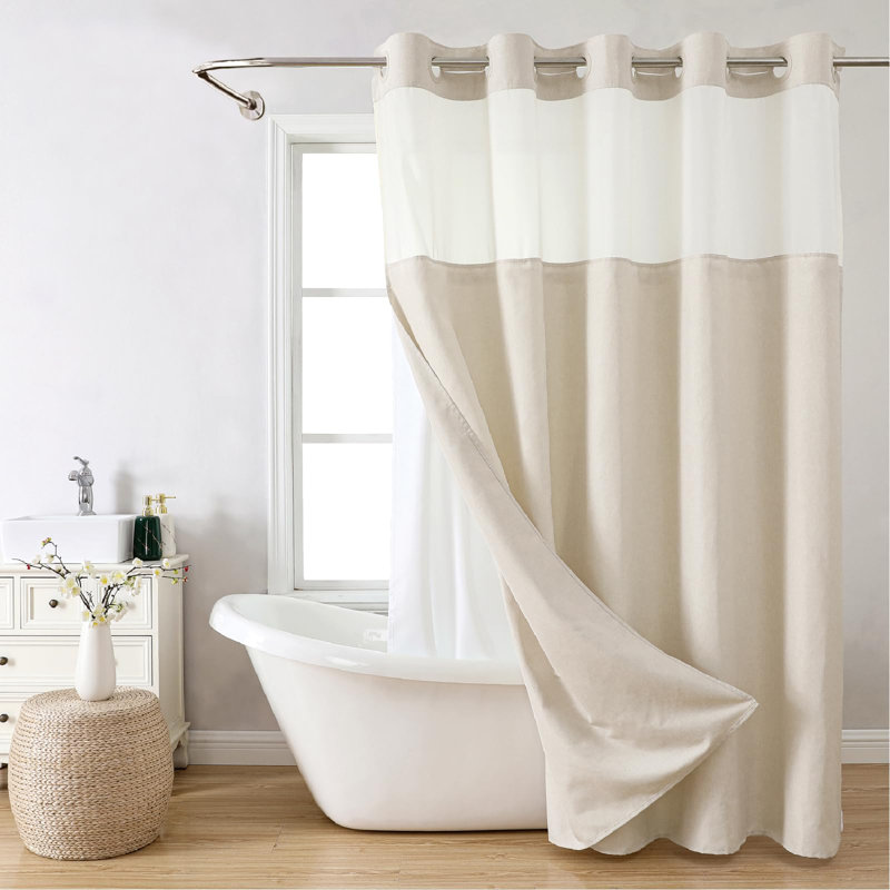 Rideau de douche en polyester sans crochets avec ensemble de doublure en tissu Snap-In, rideaux de douche pour salle de bain de luxe Hotel
