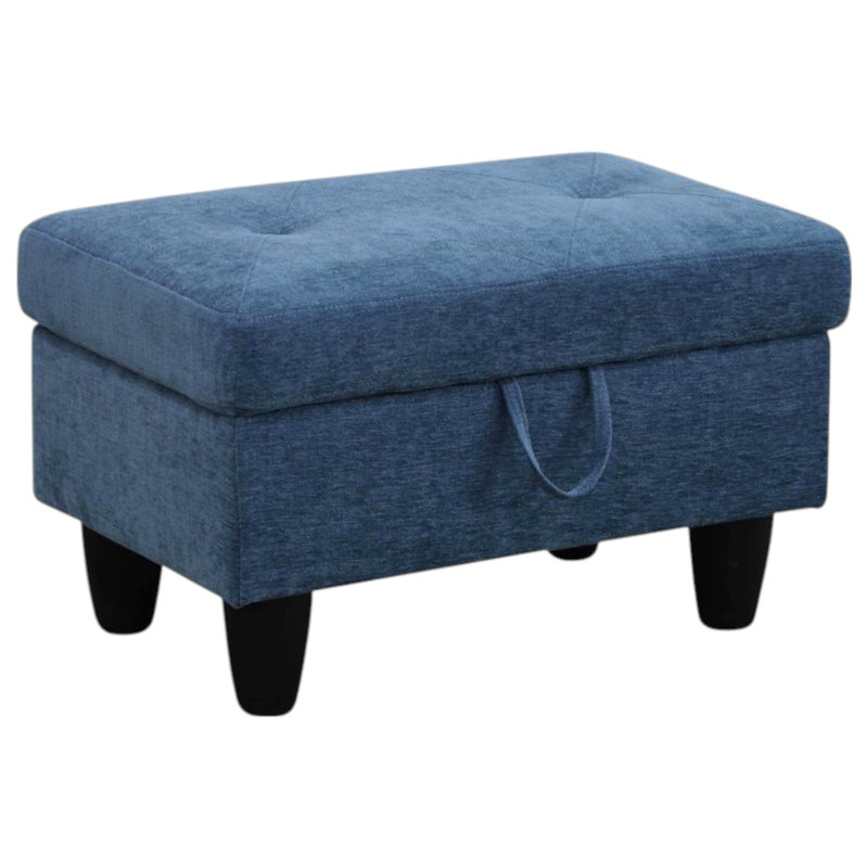 Orella Marlinda 28.5" Wide Upholstered Rectangle Tufted Flip Top Storage Ottoman, Diamond Blue Linen