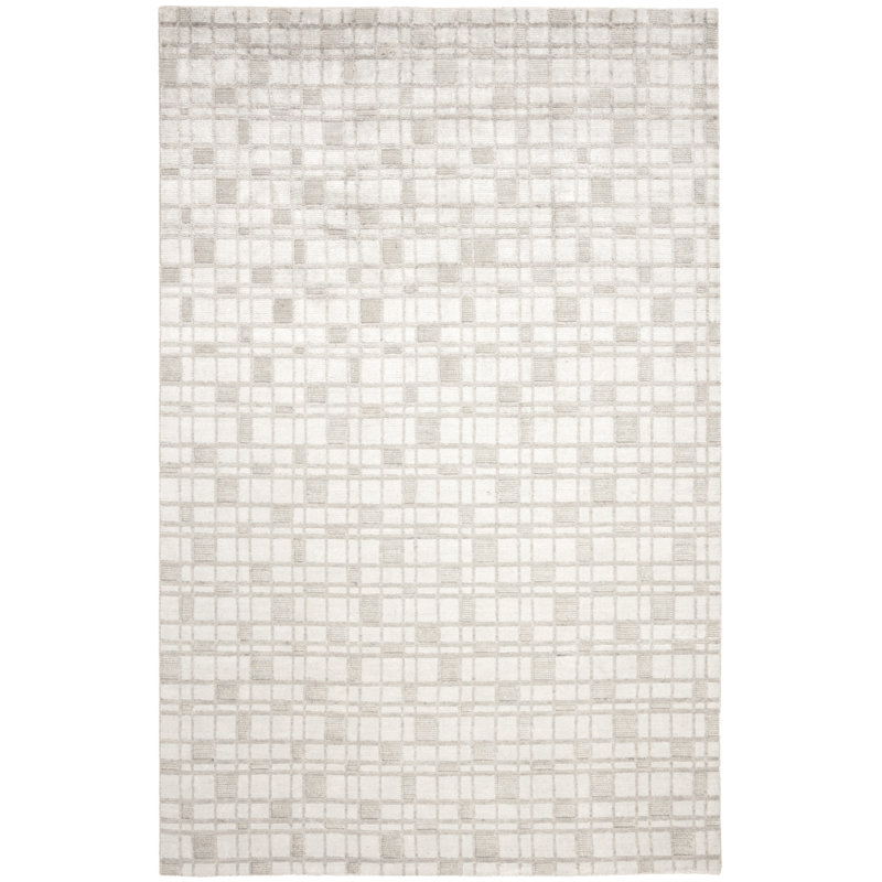 Tapis géométrique ivoire en coton tissé à la main Oliveri, Rectangle 8 pi x 10 pi