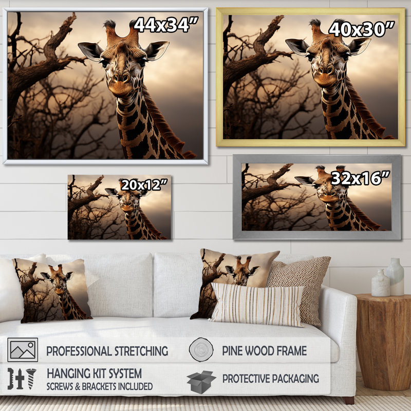 «Afrique Giraffes Towering Presence - Art africain», reproduction d'art sur toile encadrée, H 12 po x l 20 po x P 1 po