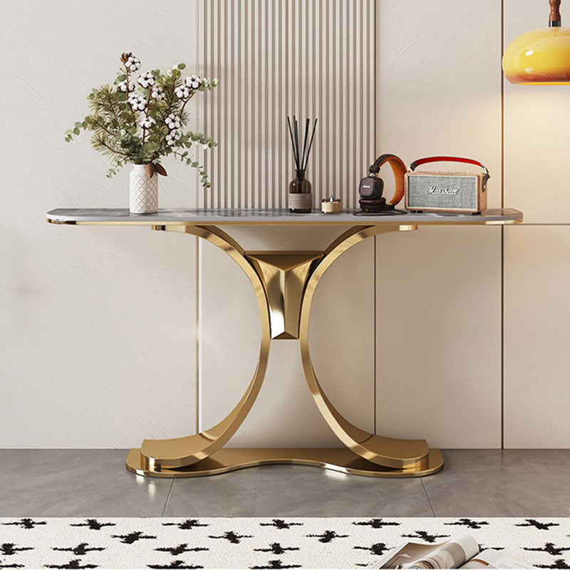 Console simple et moderne, H 31,49 po x l 59,06 po x P 11,81 po, Doré, Gris