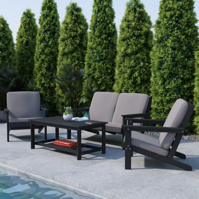 Zeilin Indoor/Outdoor Poly Resin 2-Tier Adirondack Coffee Table, Black