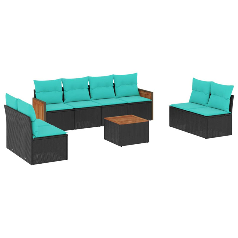  Ensemble de canapé de patio 9 pièces avec coussins en rotin de polyester noir