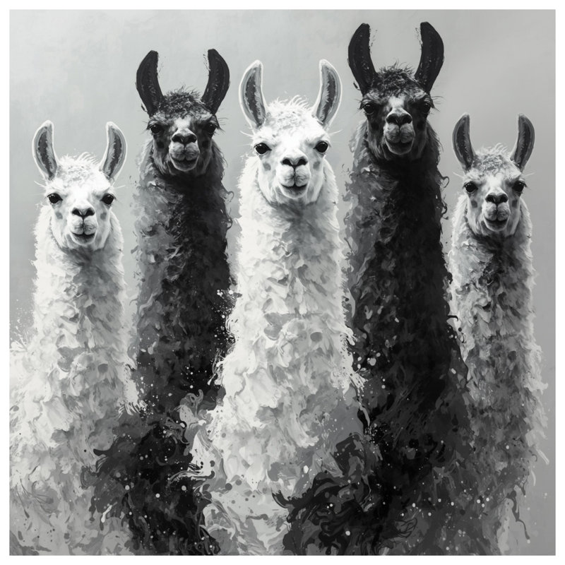 Coussins noirs et blancs Lamas, 18 x 18 pouces