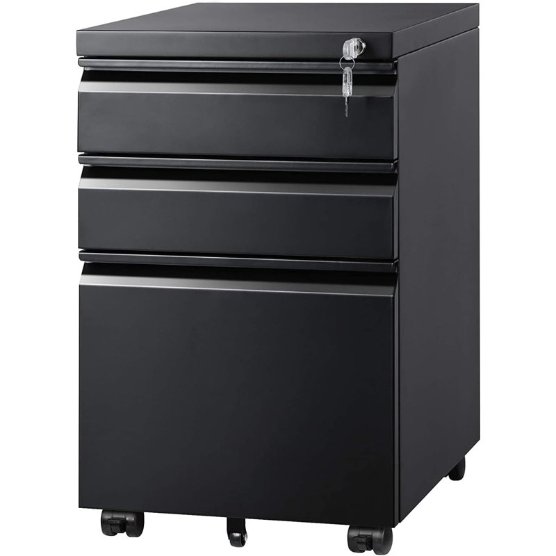 Rothesay 11.6“ Wide 3 Drawer Metal File Cabinet with Lock, Mobile Filing Cabinet for Home Office, Letter & Legal Size Compatible, Black File Cabinet, Printer Cabinet