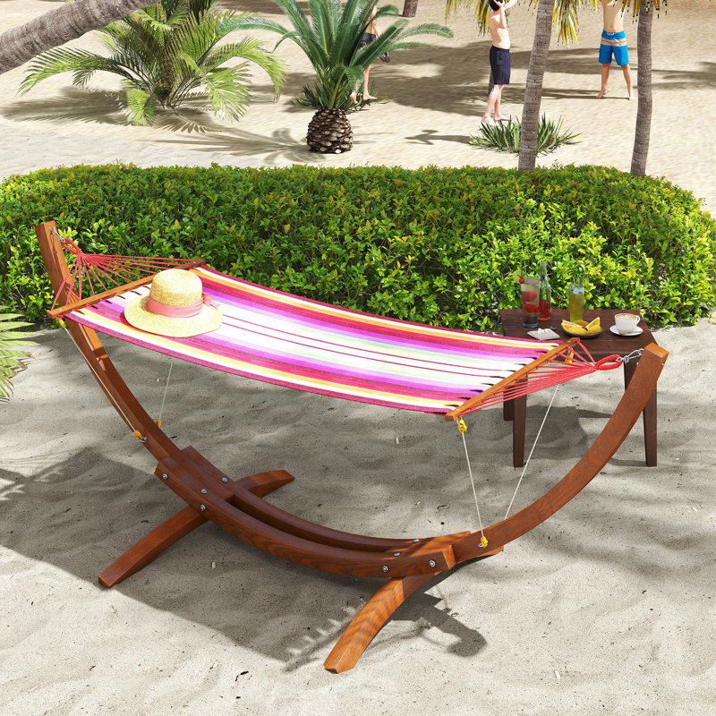 Zermeno 1 Person Classic Hammock with Stand, Striped Rainbow