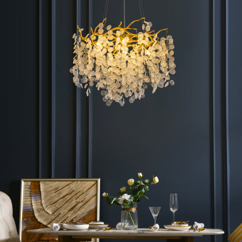 Lustre en cristal 5 lumières à intensité variable Mid-Century
