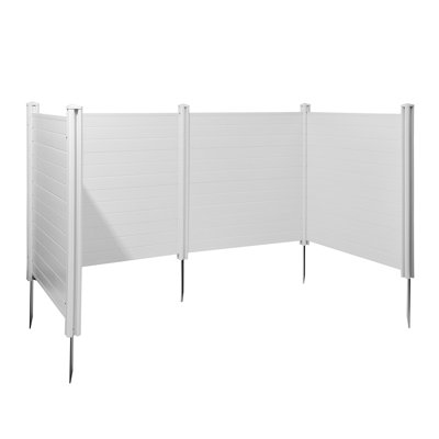 4 Panels Outdoor Privacy Screen, 50 x 50 in Air Conditioner Fence with 27.6 in Ground Stakes, Pool Equipment Enclosure, Horizontal Vinyl Privacy Fence, White, Ideal for Trash Can and A/C Units