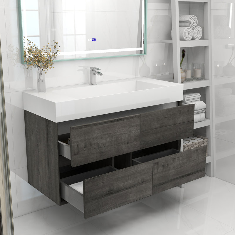 Meuble-lavabo mural simple 48 po, Chêne fumé