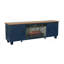 1 console multimédia avec foyer électrique bleu flammes, armoire latérale avec trous réglables, grille pour bûches, finition deux tons