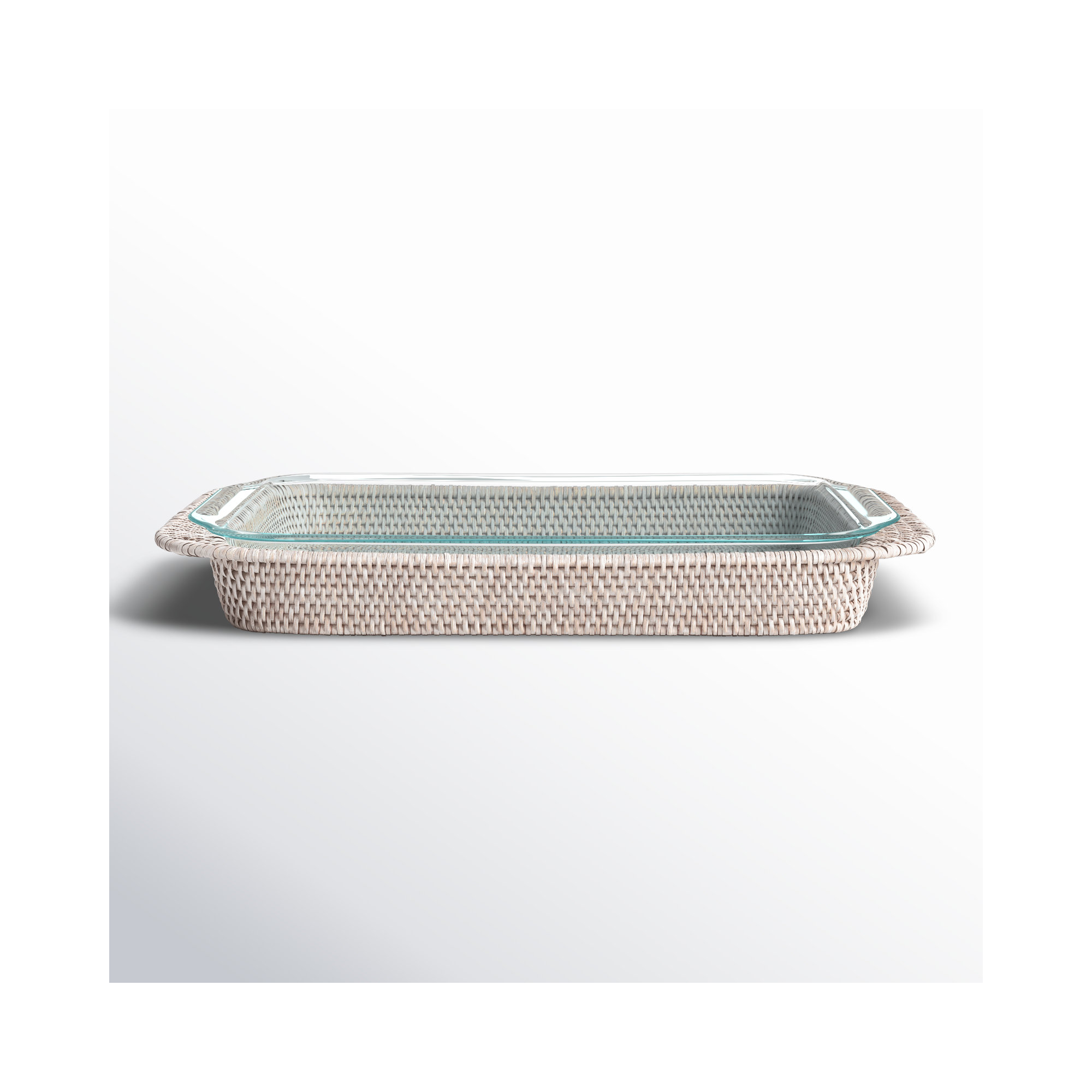 Camden Rattan Baking Dishes, White Wash, 2" H x 13" W x 9" D