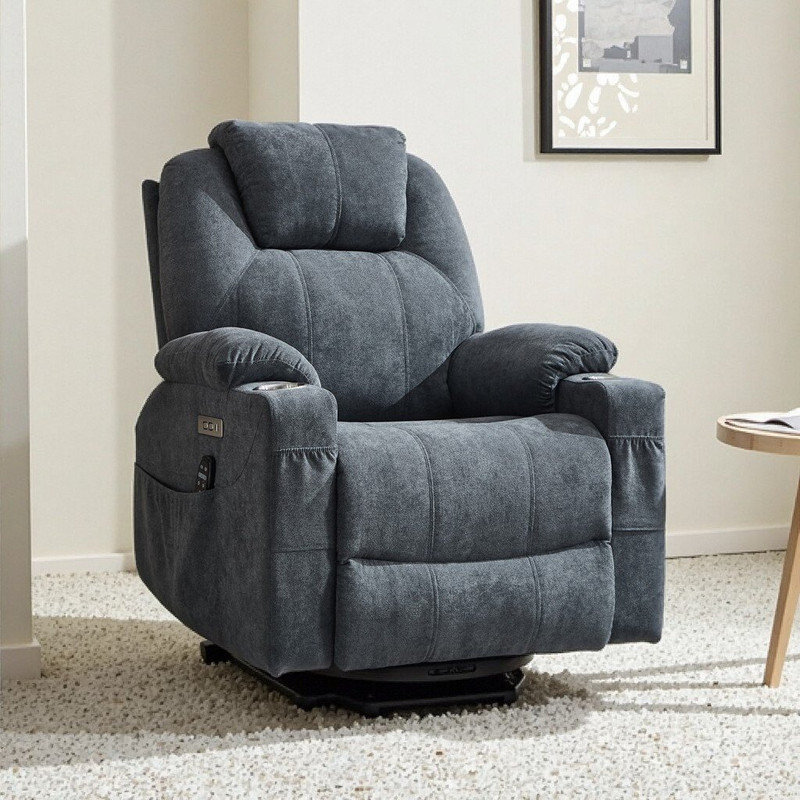 Polyester Power Lift Recliner Chair With 8-Point Vibration Massage, Lumbar Heating, And Usb Ports, Gray