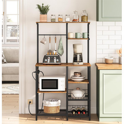  Meachum 6-Tier Large Bakers Rack with Power Outlets Microwave Stand with 4 Hooks Coffee Bar