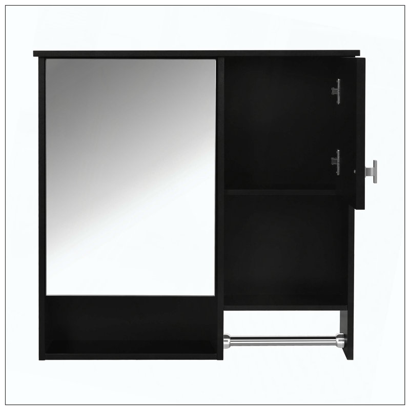 Wall Mounted Medicine Cabinet Mirror Towel Bar Toilet Storage, Black