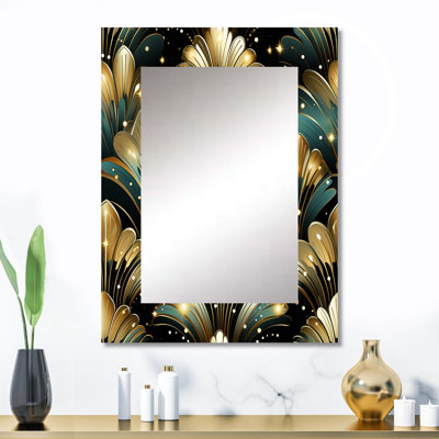Rich Gold And Emerald Art Deco Glam Pattern - marble  Wall Mirror, Abstract Decorative Mirror, Printed Metal Art