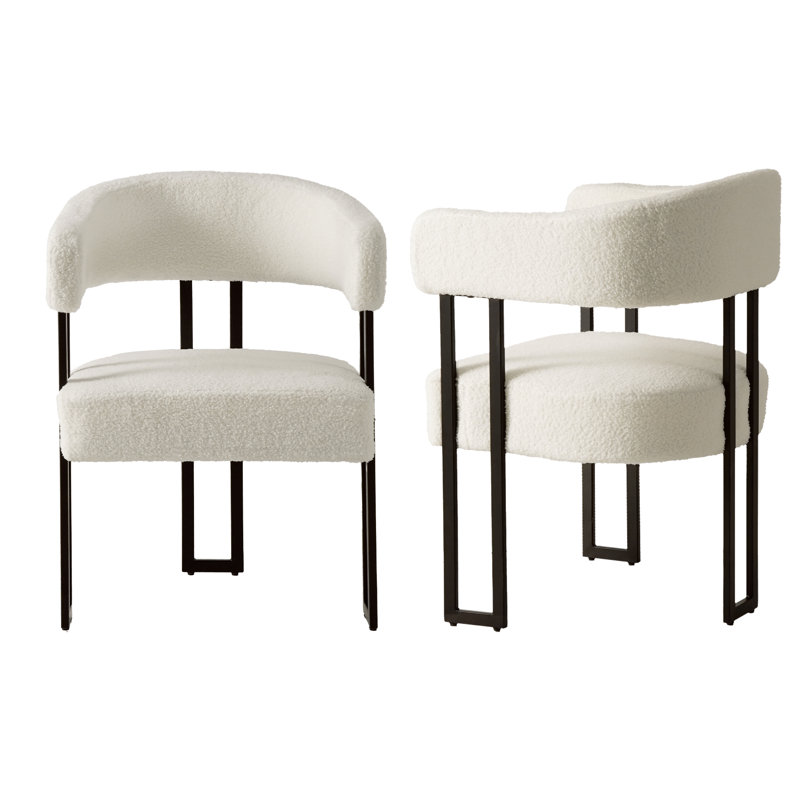 Haskett Upholstered Dining Armchair with metal legs, White