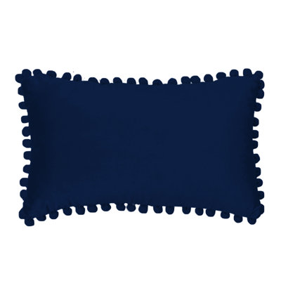 Navy Set of 2 PomPom Square Velvet Throw Pillows FULL set cover and insert size 20"x20"