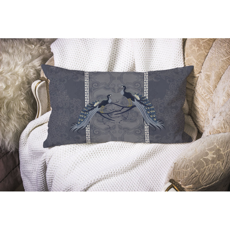 Enchanted Peacock  Rectangular Throw Pillow, Gray