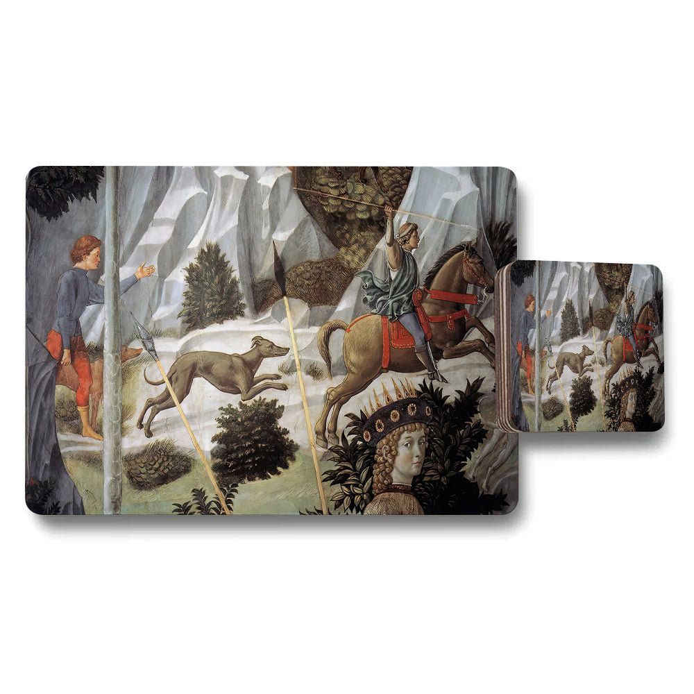 Medieval Hunting Scene Placemat And Coaster Set With Vintage Artwork
