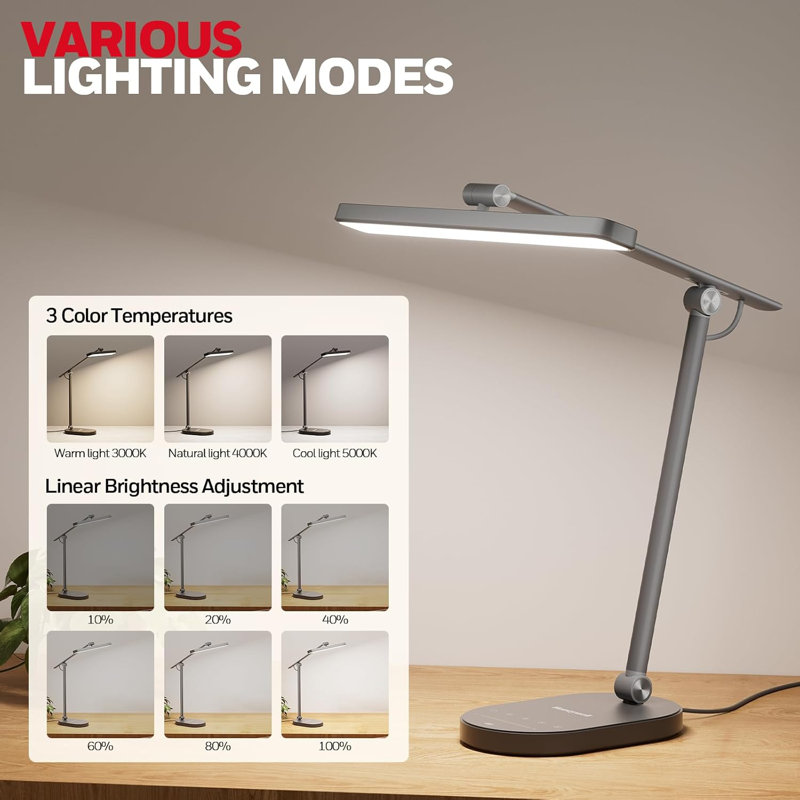 Honeywell H4 Sunturalux Eye-Caring LED Desk Lamp, Dimmable 3 Color Modes, Auto Dimming, Timer