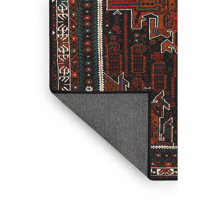 Tapis à motif oriental rouge / noir, Rectangle 6 pi x 9 pi
