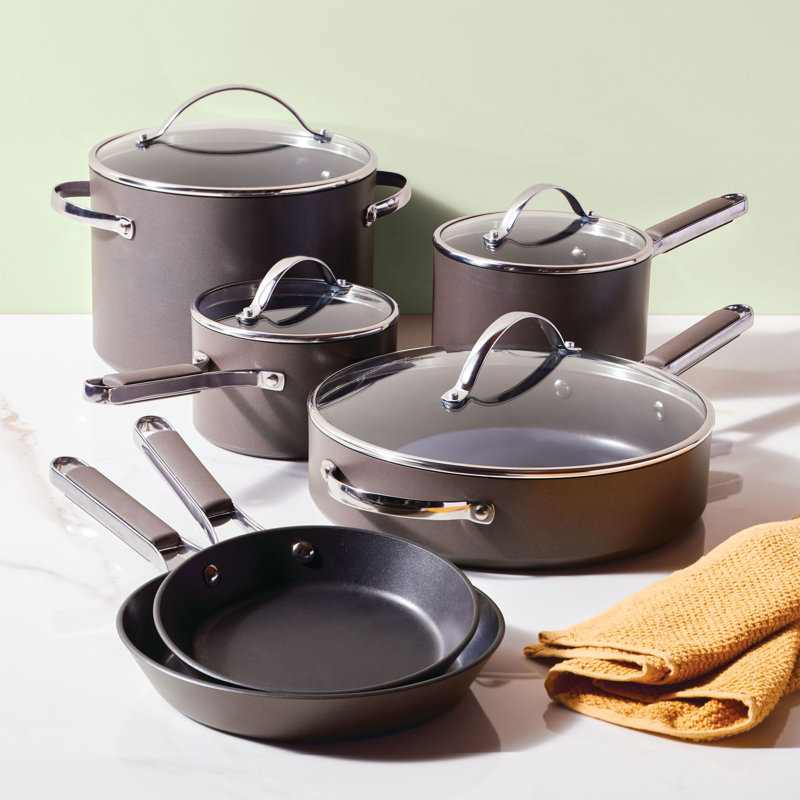 Ayesha Curry Hard Anodized Collection Nonstick Cookware Pots and Pans Set, 10 Piece, Charcoal
