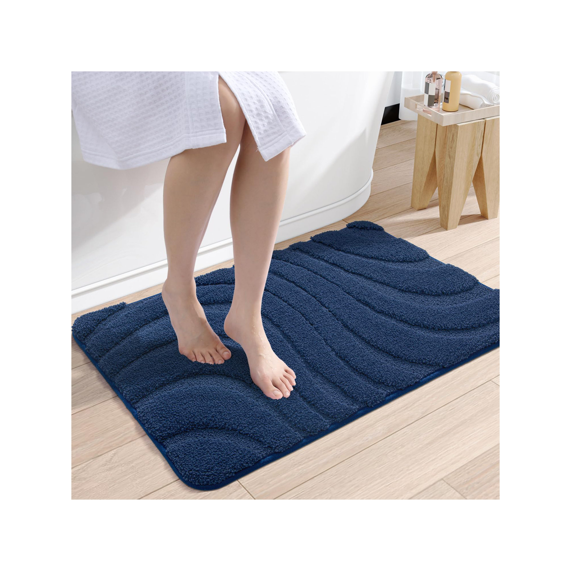 Gagetown Non-Slip Bath Rug, 16" W x 24" L, Blue