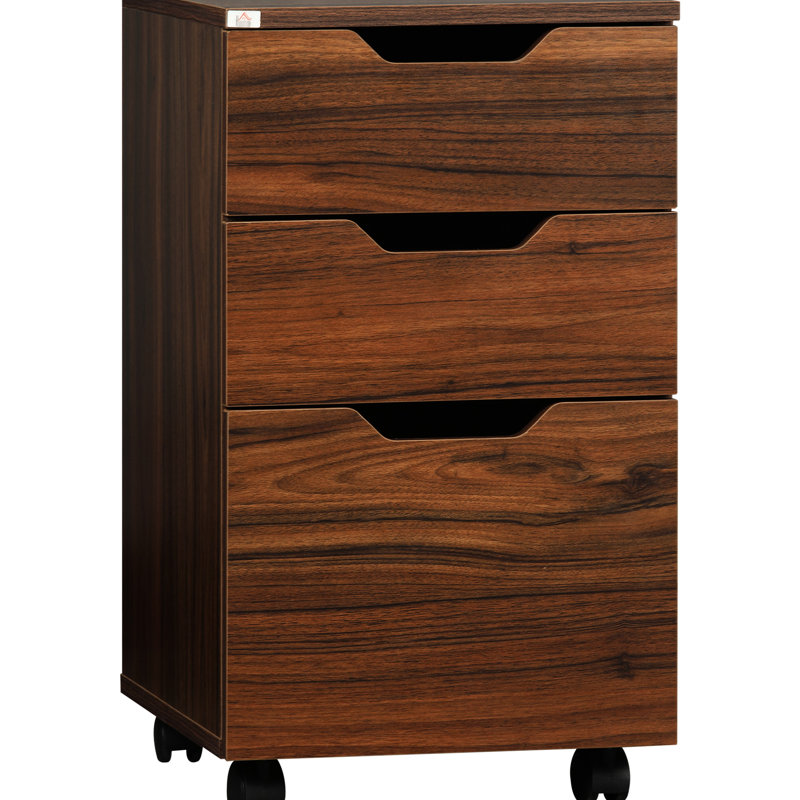 Armoire de bureau avec roulettes et 3 tiroirs, grain de bois brun, unité de tiroir de rangement pratique, optimiser