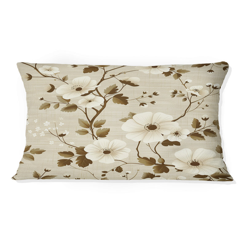 Beige jaune champêtre floral chic III - coussin floral, H 12 po x l 20 po, Forme rectangulaire