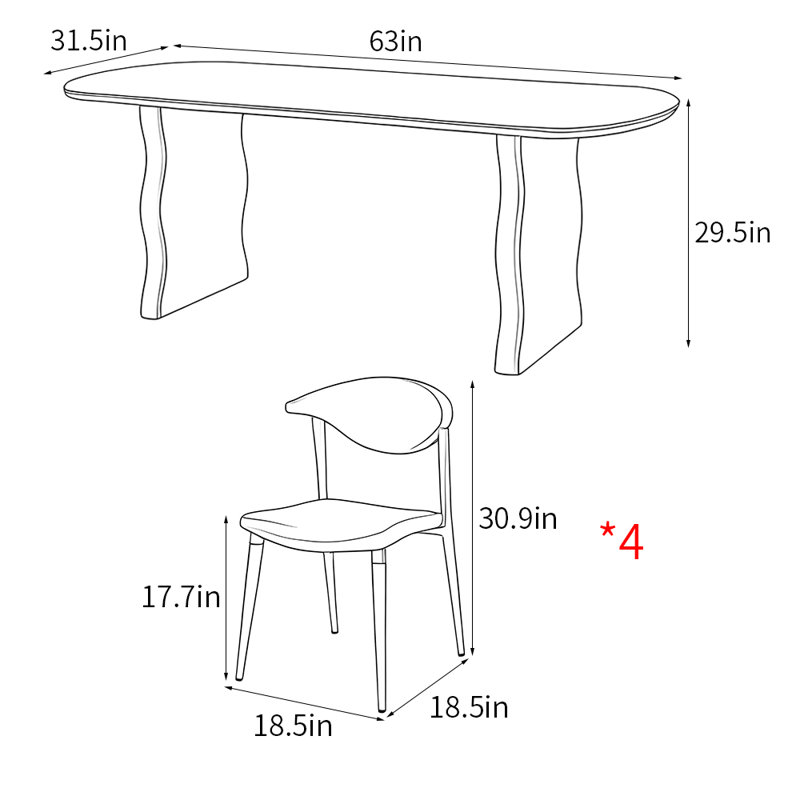 Ensemble de table de salle à manger de style français, H 29,5 po x L 63 po x l 31,5 po