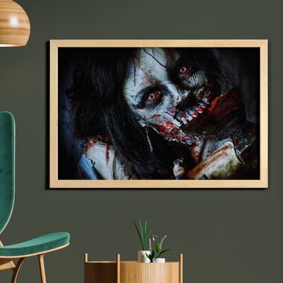 Zombie Wall Art With Frame, Scary Dead Woman With A Bloody Tool Evil Fantasy Gothic Mystery Halloween Picture, Printed Fabric Poster For Bathroom Livi -  East Urban Home, 48CD530369F34976B4040E0019B7AFDC