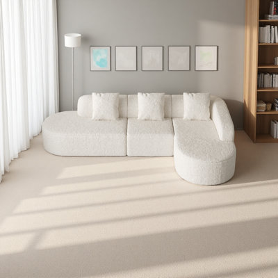 Canapé modulaire incurvé en forme de L de 111,8 pouces, design moderne avec tissu en polyester à poils longs texturé litchi, dossier incurvé avec trois coussins