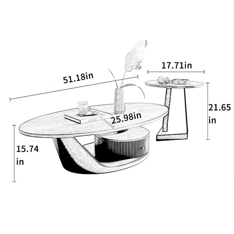 Table basse ovale en fer