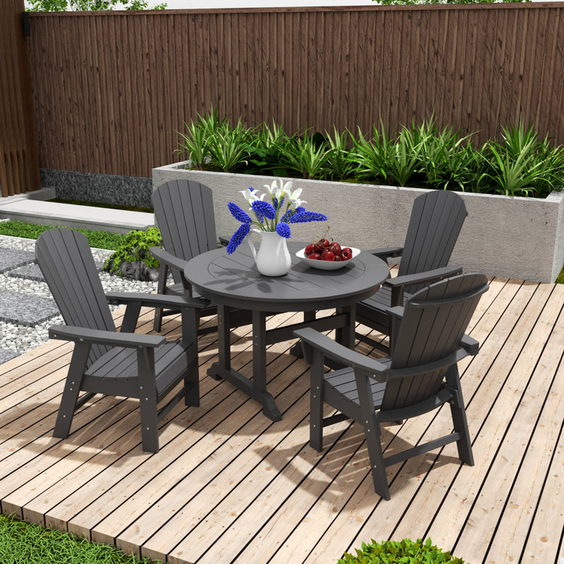 Geoff 4 - Person Patio Dining Set with Round Table, Gray