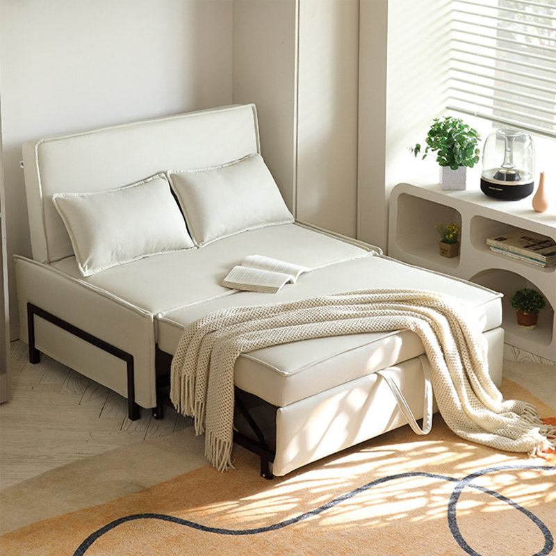 Canapé-lit pliable en tissu technique blanc 59,06 po avec coussins, 59.06"W*34.65"D*35.43"H