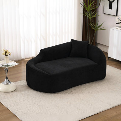 Chaise longue incurvée à compression, lit en chenille noire avec assise profonde et 1 oreiller pour l'intérieur - 7,6 cm, fauteuil et canapé-lit, chambre moderne et confortable, appartement.