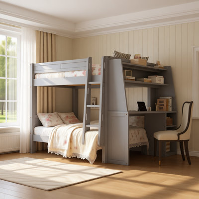 Multifunctional Wooden Bunk Bed with Desk, Bookshelves, and Drawers for Kids and Teens, Space-Saving Loft Bed with Storage, Study & Sleep Combo Design