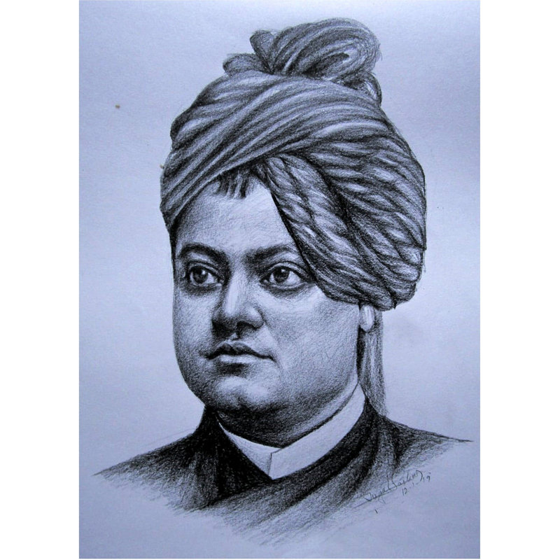 Swamiji | Dessin au crayon | Peinture de Jugal Sarkar | Décoration murale