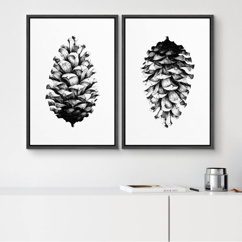 «Forest Woodland Pinecone», ensemble de 2 reproductions sur toile flottantes, Noir, H 24 po x l 16 po