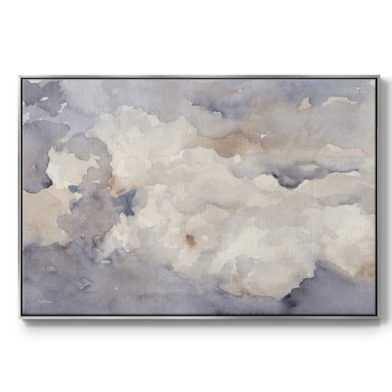 «Clouds In Neutral II», peinture sur toile encadrée, Encadrement argenté, H 25 po x l 37 po x P 2 po